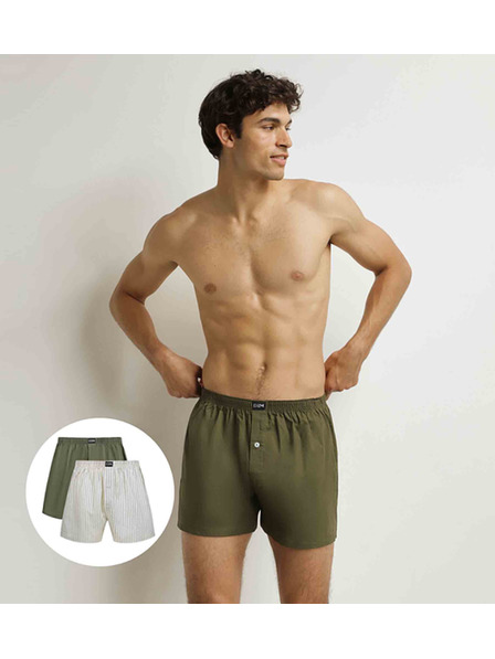 DIM DIM COTTON STRETCH LOOSE BOXER 2x - Pánske voľné boxerky 2 ks - šedá - zelená