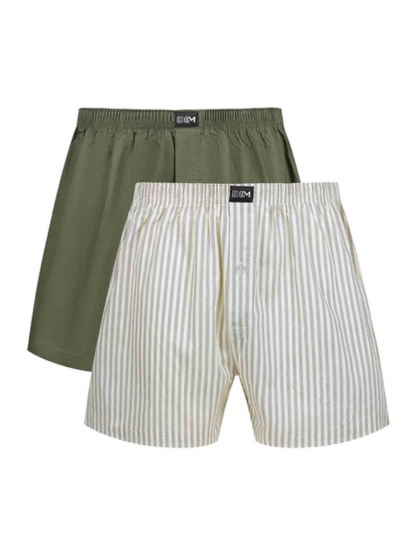 DIM DIM COTTON STRETCH LOOSE BOXER 2x - Pánske voľné boxerky 2 ks - šedá - zelená