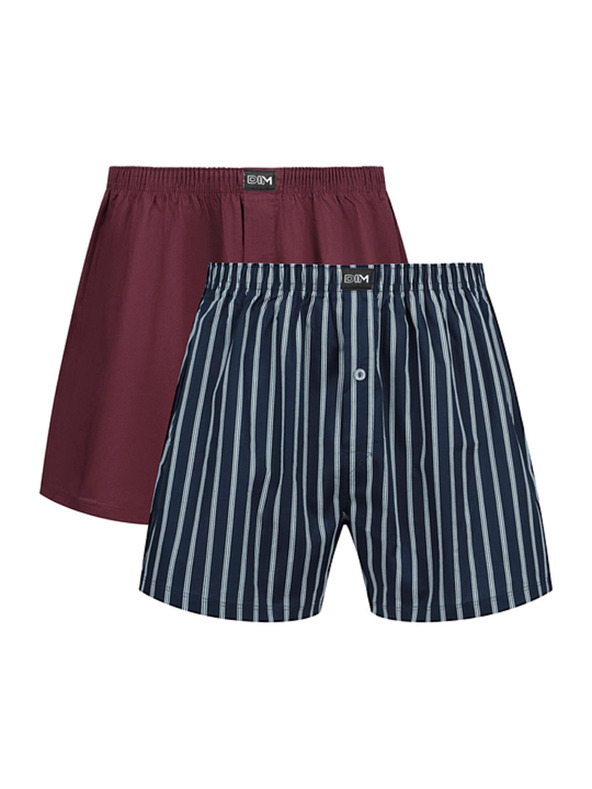 DIM DIM COTTON STRETCH LOOSE BOXER 2x - Pánske voľné boxerky 2 ks - tmavo červená - tmavo modrá