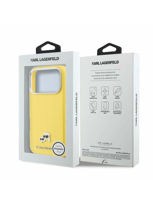 Karl Lagerfeld Karl Lagerfeld PU Karl and Choupette Heads Pins MagSafe Zadný kryt pre iPhone 17 Pro Max Yellow
