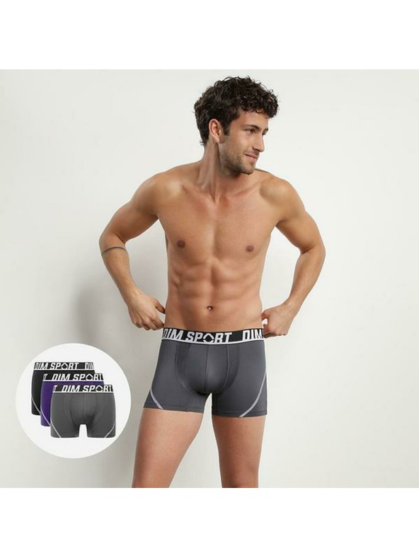 DIM DIM SPORT MICROFIBRE BOXER 3x - Pánske športové boxerky 3 ks - sivá - modrá - čierna