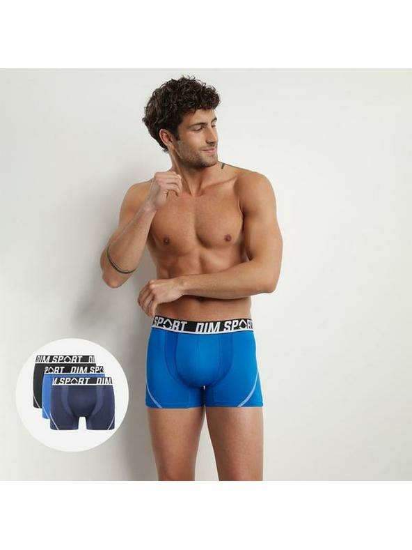 DIM DIM SPORT MICROFIBRE BOXER 3x - Pánske športové boxerky 3 ks - čierna - modrá