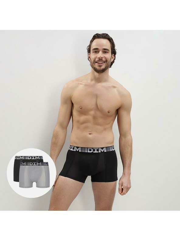 DIM DIM COTTON 3D FLEX AIR BOXER 2x - Pánske boxerky 2ks - sivá - čierna