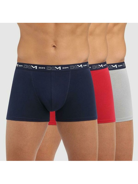 DIM Sada troch pánskych boxeriek v tmavomodrej, červenej a svetlosivej farbe Dim COTTON STRETCH BOXER