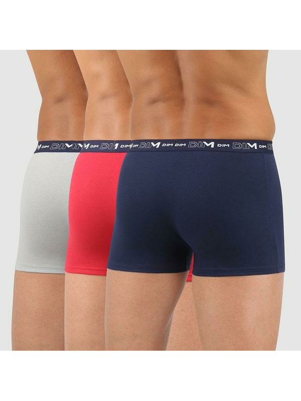 DIM Sada troch pánskych boxeriek v tmavomodrej, červenej a svetlosivej farbe Dim COTTON STRETCH BOXER
