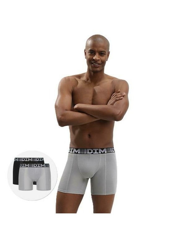 DIM Súprava dvoch pánskych športových boxeriek v sivej a čiernej farbe Dim 3D FLEX AIR LONG BOXER
