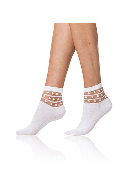 Bellinda Biele dámske ponožky s ozdobným detailom Bellinda TRENDY COTTON SOCKS