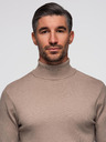 Ombre Clothing Pánsky pletený rolák s viskózou - tmavobéžový V3 OM-SWTN-0127 Ombre Clothing
