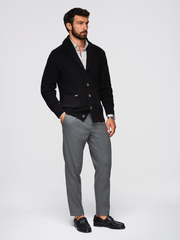 Ombre Clothing Pánsky bavlnený sveter so šálovým límcom - čierny V4 OM-SWCD-0153 Ombre Clothing