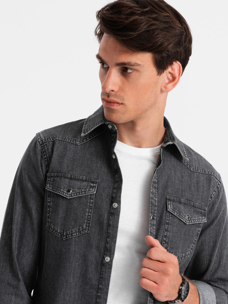 Ombre Clothing Čierna pánska džínsová košeľa Ombre Oblečenie