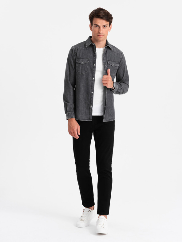 Ombre Clothing Čierna pánska džínsová košeľa Ombre Oblečenie