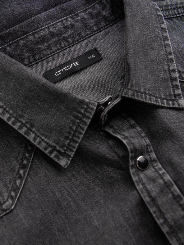 Ombre Clothing Čierna pánska džínsová košeľa Ombre Oblečenie