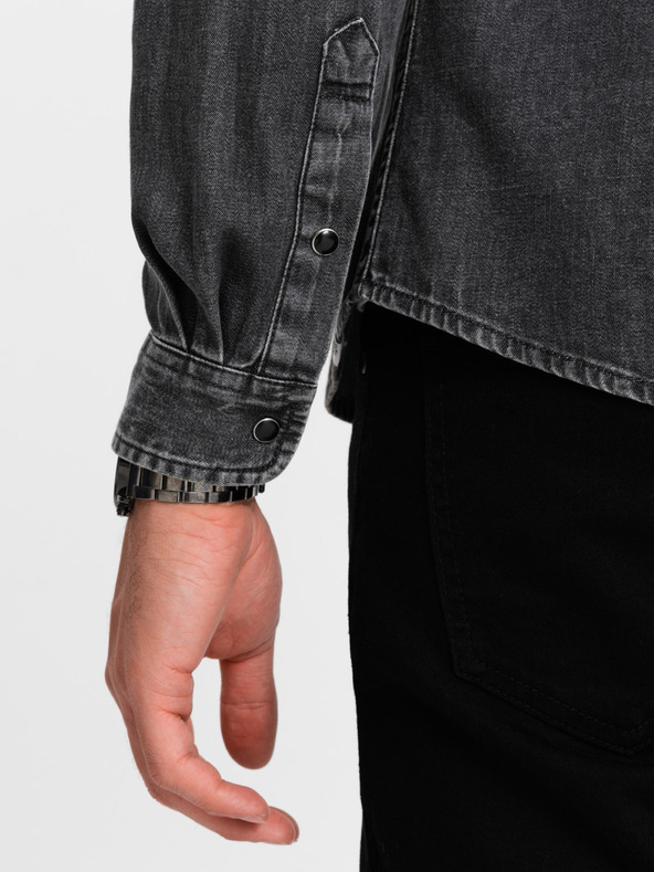 Ombre Clothing Čierna pánska džínsová košeľa Ombre Oblečenie