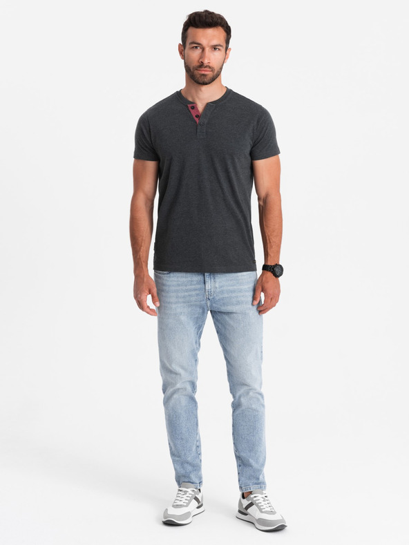 Ombre Clothing Čierne pánske henley tričko Ombre Clothing