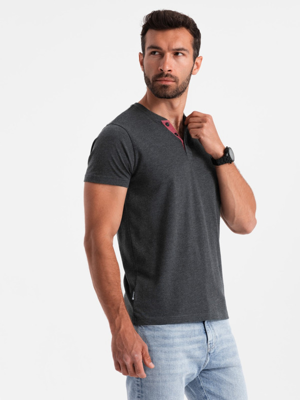 Ombre Clothing Čierne pánske henley tričko Ombre Clothing