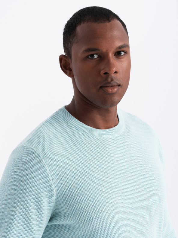 Ombre Clothing Pánsky melanžový štruktúrovaný pletený sveter Mint Ombre Oblečenie