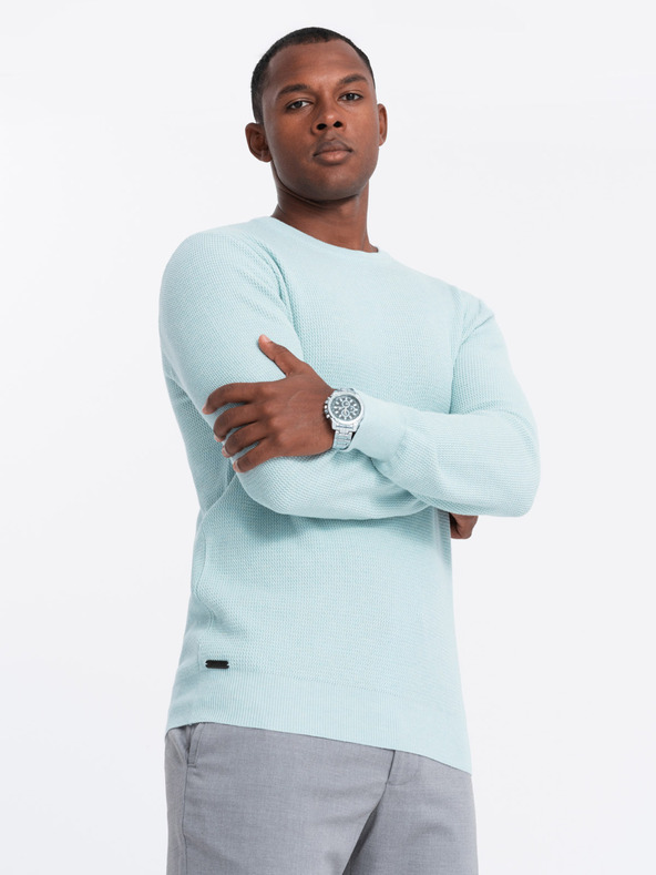 Ombre Clothing Pánsky melanžový štruktúrovaný pletený sveter Mint Ombre Oblečenie