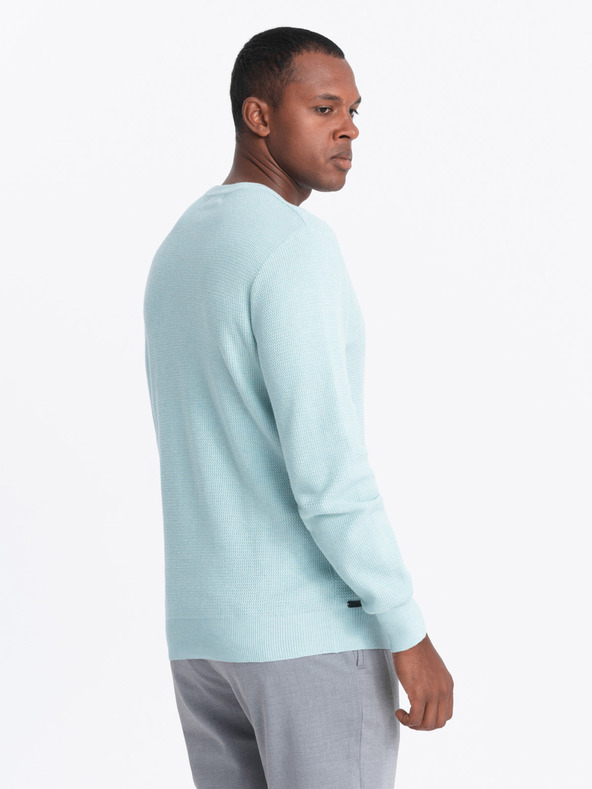 Ombre Clothing Pánsky melanžový štruktúrovaný pletený sveter Mint Ombre Oblečenie
