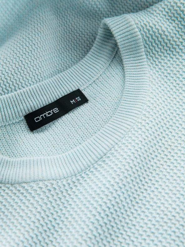 Ombre Clothing Pánsky melanžový štruktúrovaný pletený sveter Mint Ombre Oblečenie