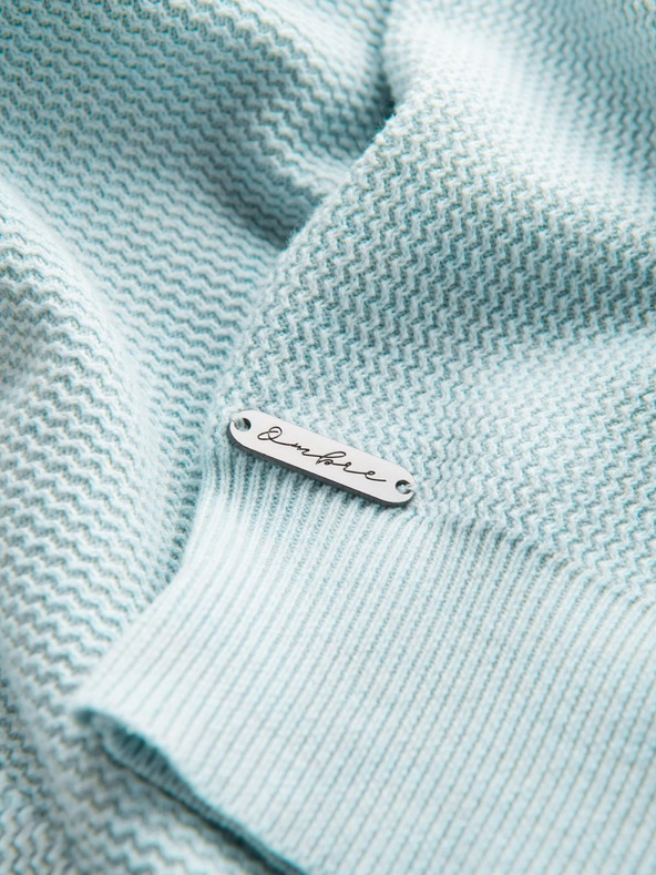 Ombre Clothing Pánsky melanžový štruktúrovaný pletený sveter Mint Ombre Oblečenie