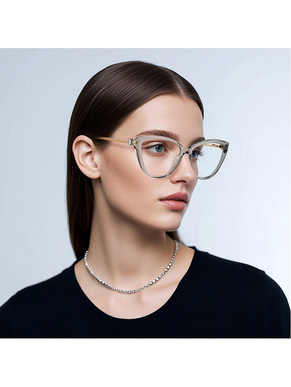 VEYREY VeyRey dámske cat-eye dámske okuliare blokujúce modré svetlo Overhunk sivá obruba čiré sklá