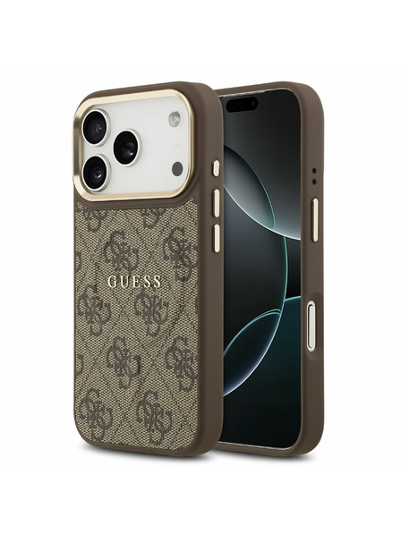 Guess Guess PU Leather 4G Gold Frame MagSafe Zadný Kryt pre iPhone 17 Pro Brown