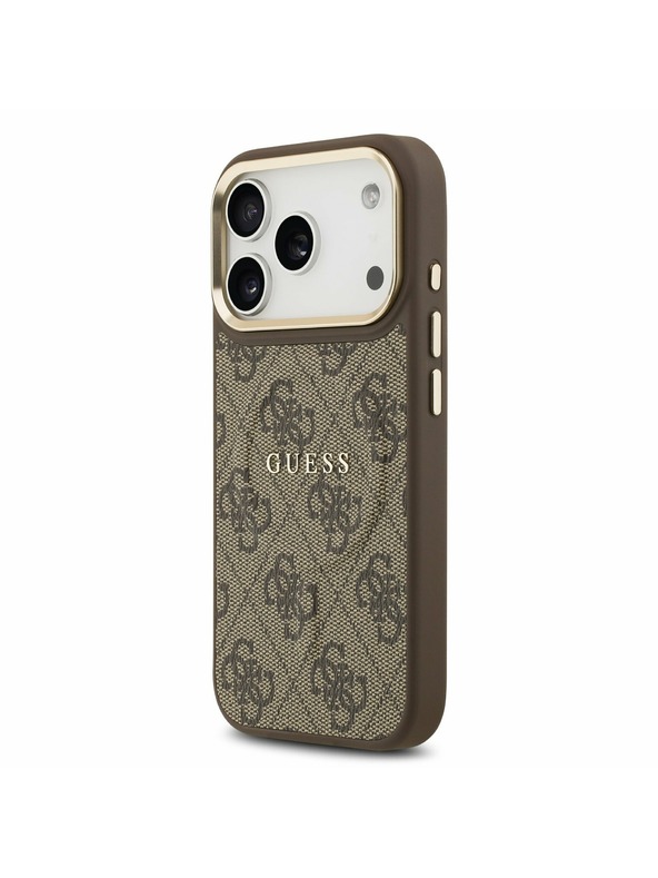 Guess Guess PU Leather 4G Gold Frame MagSafe Zadný Kryt pre iPhone 17 Pro Brown