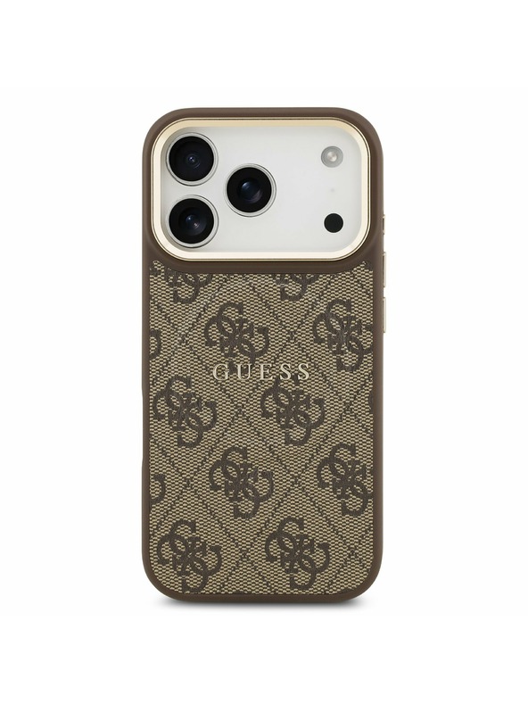 Guess Guess PU Leather 4G Gold Frame MagSafe Zadný Kryt pre iPhone 17 Pro Brown