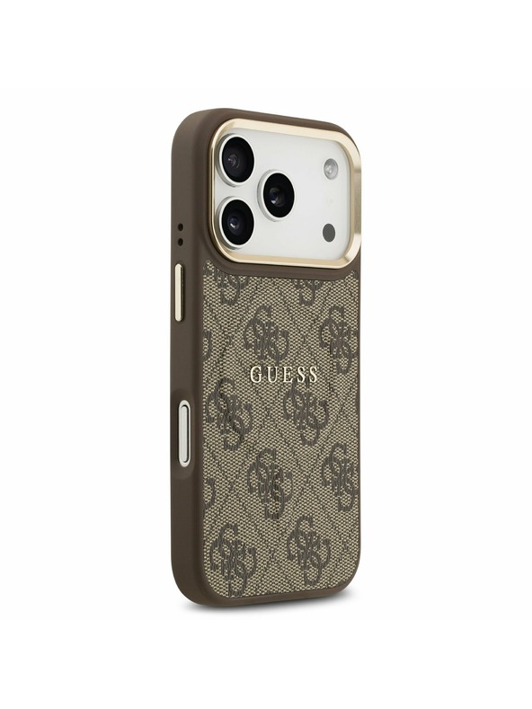 Guess Guess PU Leather 4G Gold Frame MagSafe Zadný Kryt pre iPhone 17 Pro Brown