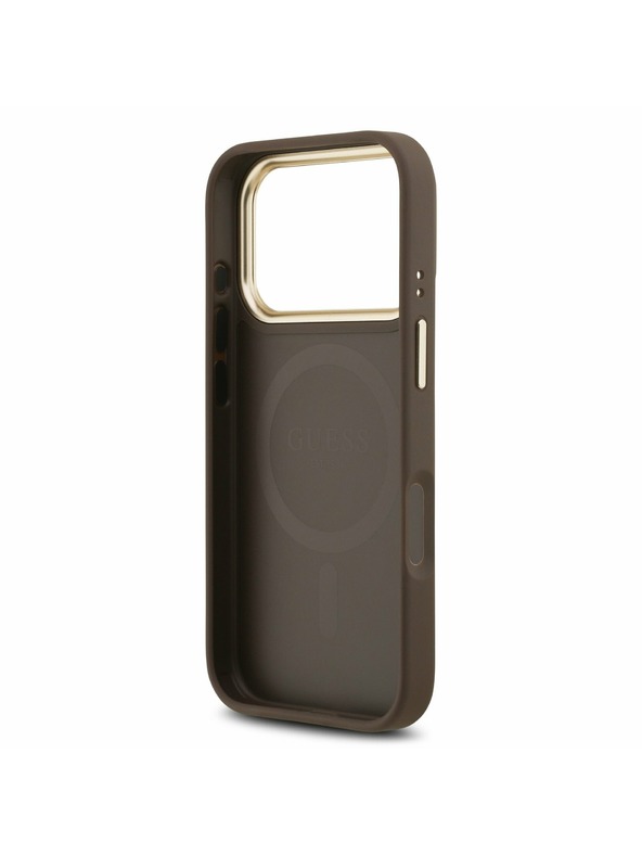Guess Guess PU Leather 4G Gold Frame MagSafe Zadný Kryt pre iPhone 17 Pro Brown