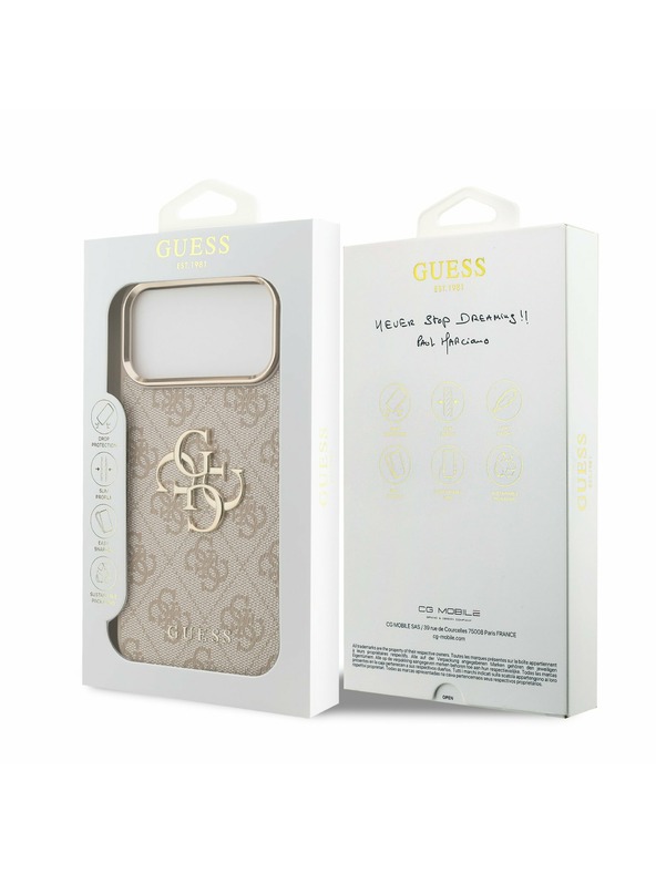 Guess Guess PU Leather 4G Metal Logo Gold Frame Zadný Kryt pre iPhone 17 Pro Max Pink