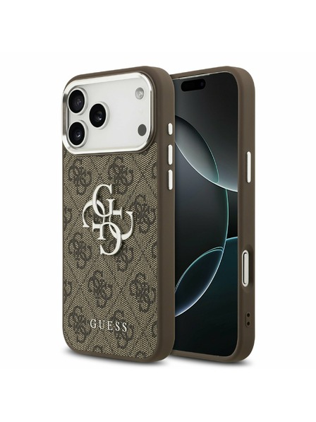 Guess Guess PU 4G Metal Logo Zadný Kryt pre iPhone 17 Pro Max Silver Brown