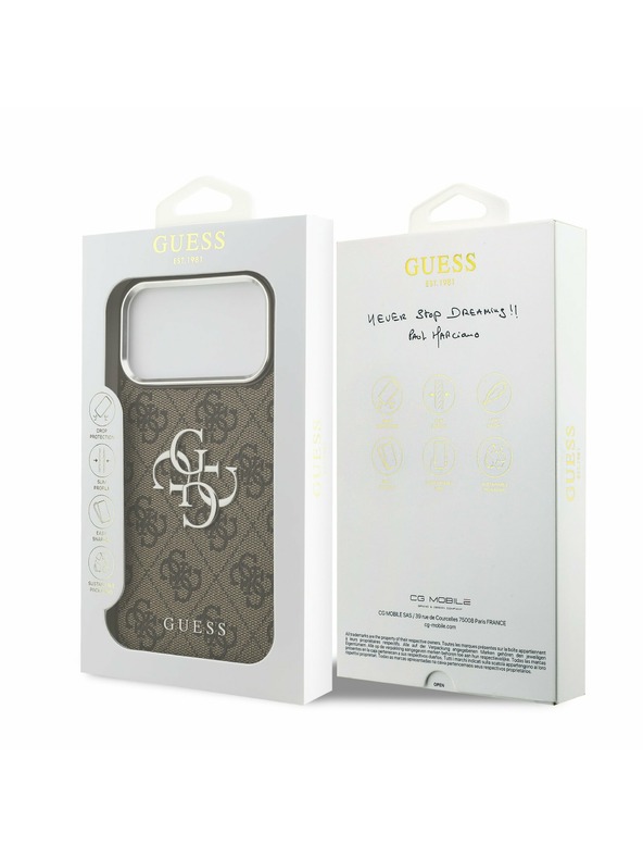 Guess Guess PU 4G Metal Logo Zadný Kryt pre iPhone 17 Pro Max Silver Brown