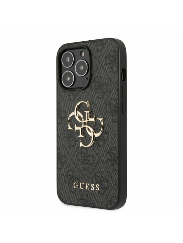 Guess PU 4G Metal Logo Zadní Kryt pro iPhone 13 Pro Grey Obal na telefón