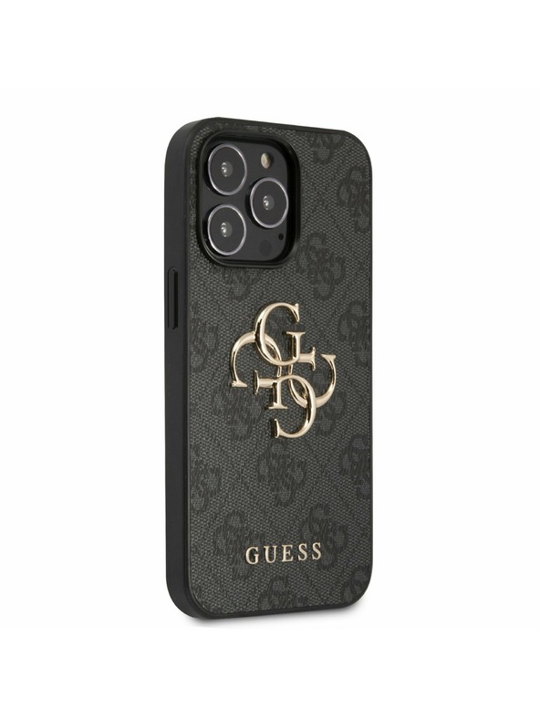 Guess PU 4G Metal Logo Zadní Kryt pro iPhone 13 Pro Grey Obal na telefón