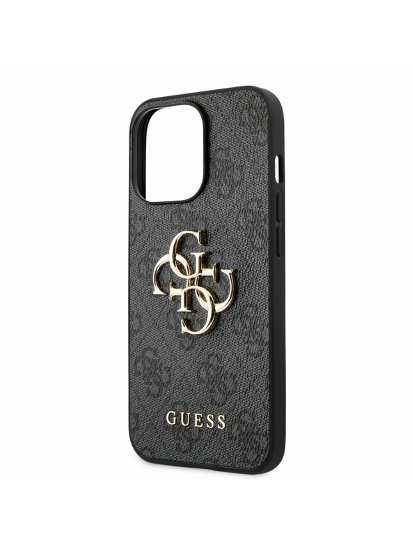 Guess PU 4G Metal Logo Zadní Kryt pro iPhone 13 Pro Grey Obal na telefón