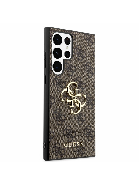Guess Guess PU 4G kovový zadný kryt s logom pre Samsung Galaxy S23 Ultra Brown