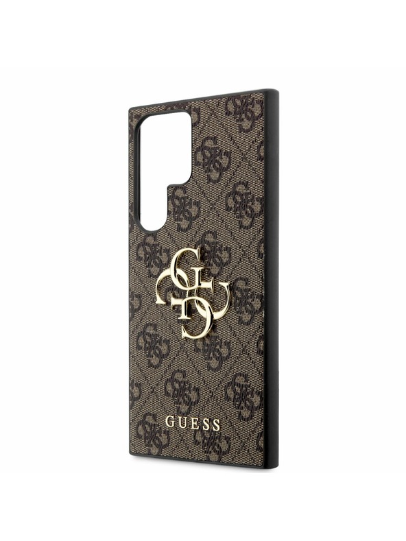 Guess Guess PU 4G kovový zadný kryt s logom pre Samsung Galaxy S23 Ultra Brown