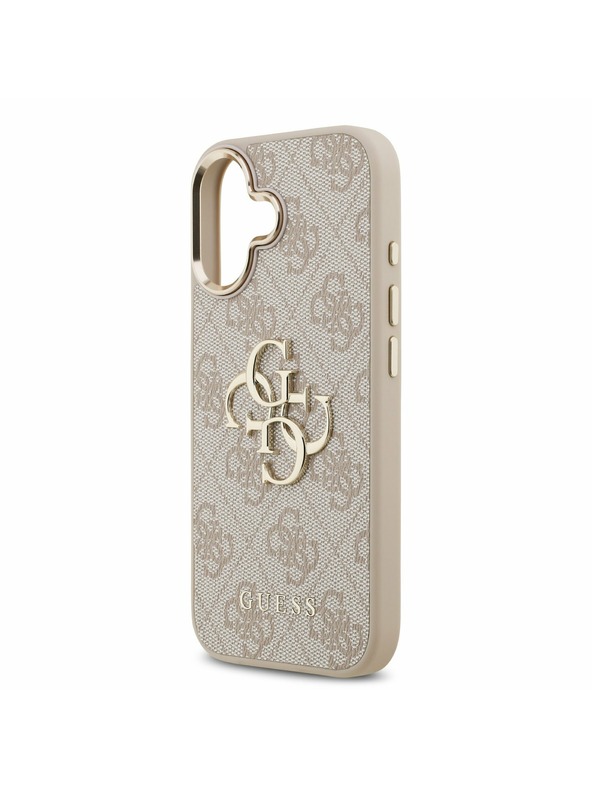 Guess Guess PU Leather 4G Metal Logo Gold Frame Zadný Kryt pre iPhone 17 Pink