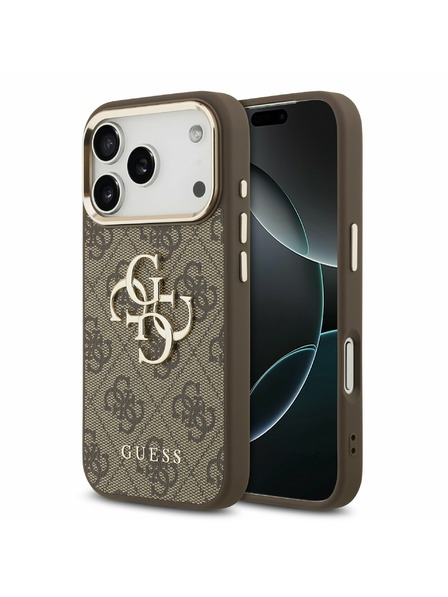 Guess Guess PU Leather 4G Metal Logo Gold Frame Zadný Kryt pre iPhone 17 Pro Brown