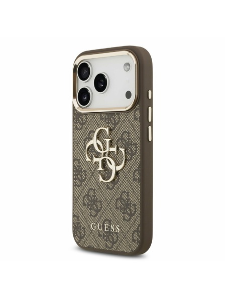Guess Guess PU Leather 4G Metal Logo Gold Frame Zadný Kryt pre iPhone 17 Pro Brown