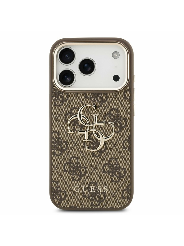 Guess Guess PU Leather 4G Metal Logo Gold Frame Zadný Kryt pre iPhone 17 Pro Brown