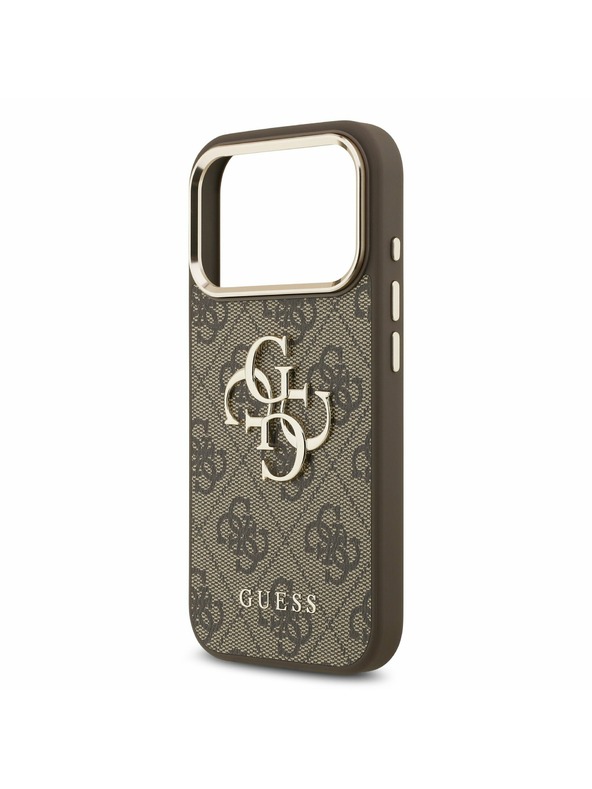 Guess Guess PU Leather 4G Metal Logo Gold Frame Zadný Kryt pre iPhone 17 Pro Brown