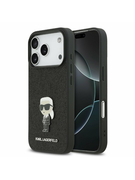 Karl Lagerfeld Karl Lagerfeld Fixed Glitter Metal Ikonik Zadný Kryt pre iPhone 17 Pro Black