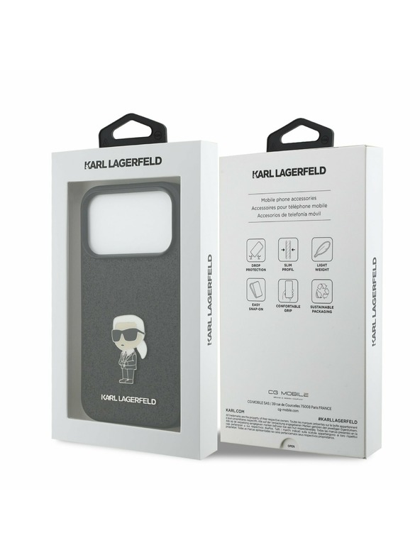 Karl Lagerfeld Karl Lagerfeld Fixed Glitter Metal Ikonik Zadný Kryt pre iPhone 17 Pro Black