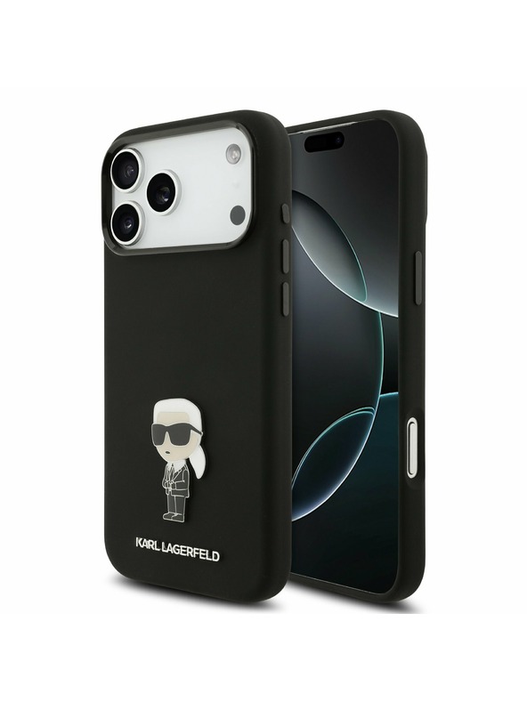 Karl Lagerfeld Karl Lagerfeld Liquid Silicone Metal Ikonik Zadný Kryt pre iPhone 17 Pro Max Black