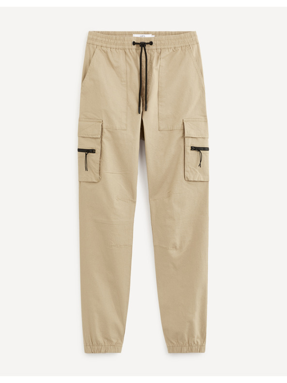 Celio Béžové pánske cargo nohavice Celio Dozip