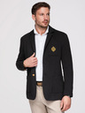 Ombre Clothing Pánske sako klasického slim fit strihu so zlatými gombíkmi a emblémom Heritage - čierne V2 OM-BLZB-0166 Ombre Clothing