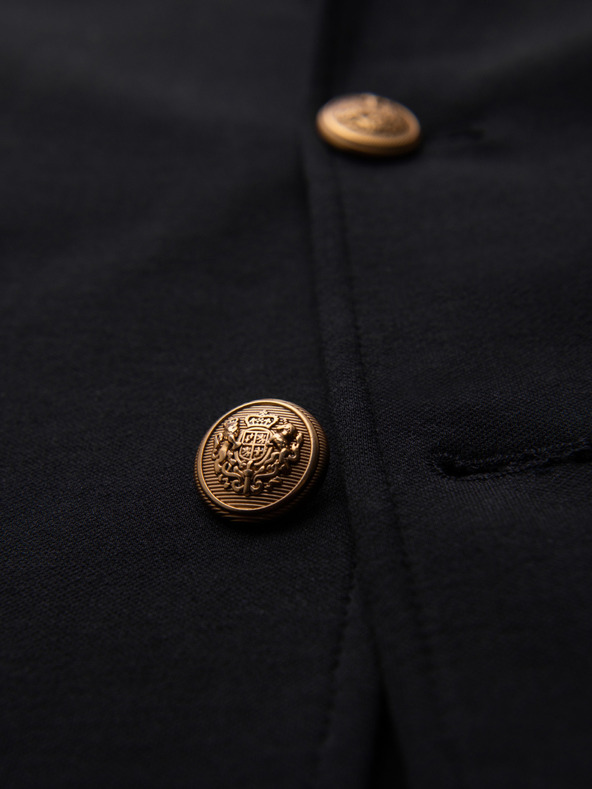 Ombre Clothing Pánske sako klasického slim fit strihu so zlatými gombíkmi a emblémom Heritage - čierne V2 OM-BLZB-0166 Ombre Clothing