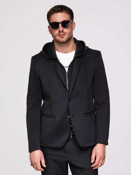 Ombre Clothing Pánska bunda s kapucňou a dračou aplikáciou na chrbte - čierna V1 OM-BLZB-0165 Ombre Clothing